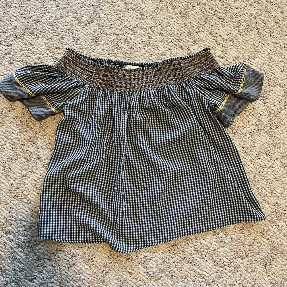 NWT Hem & Thread Off the Shoulder Checkered Pattern Black & White
